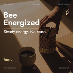 Close-up of HUNY Bee Energized Shilajit Honey Sticks showing mess-free use