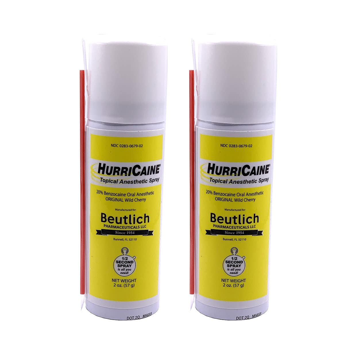 HurriCaine Wild Cherry topical anesthetic spray bottle front view for quick use.