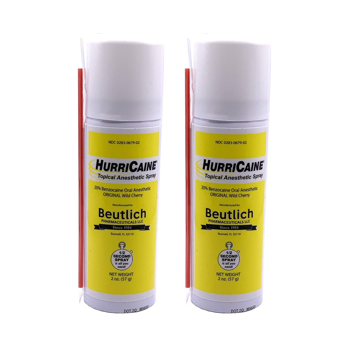 HurriCaine Wild Cherry topical anesthetic spray bottle front view for quick use.