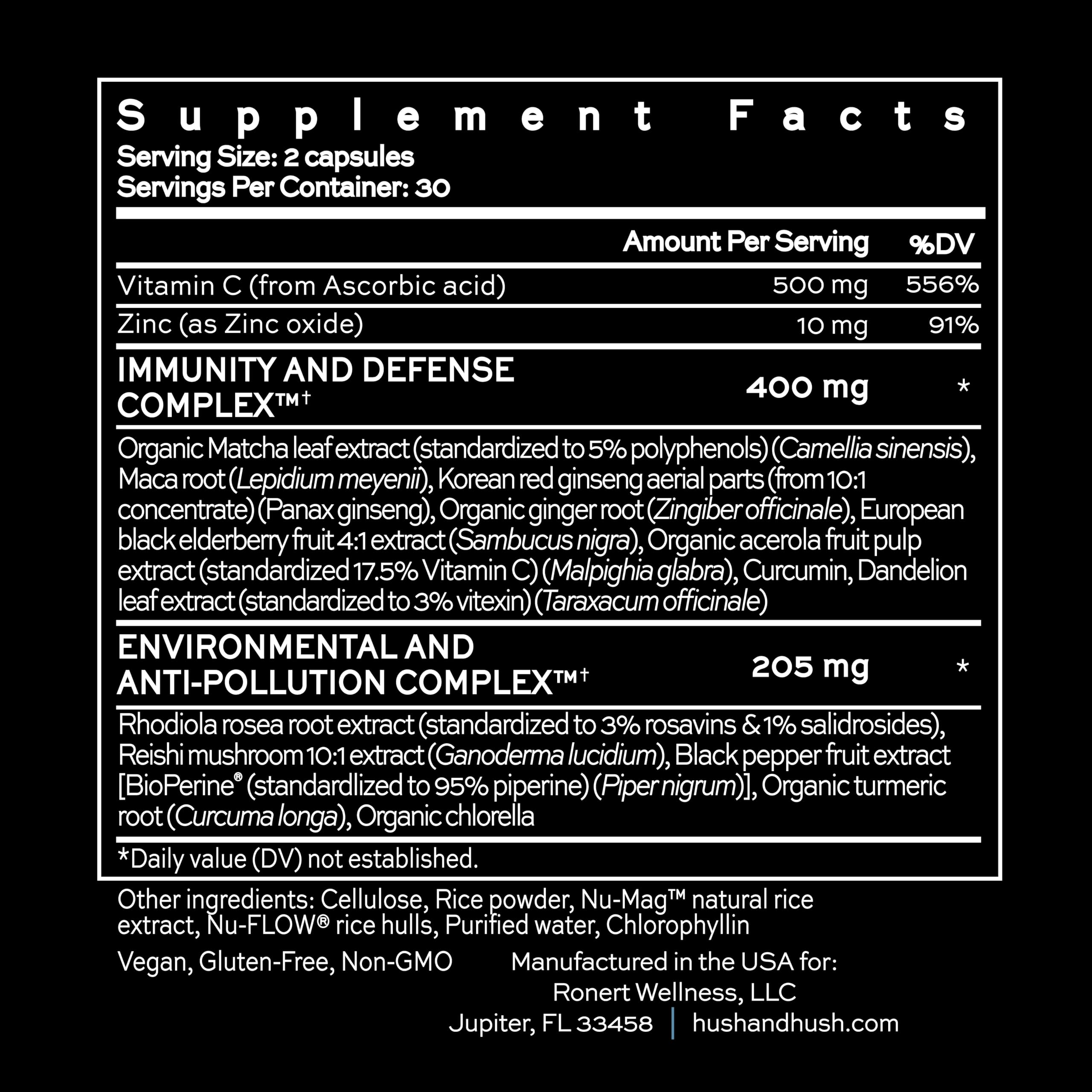 Hush & Hush ShieldUp maca root capsule for daytime energy support.