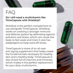 Hush & Hush ShieldUp packaging on a countertop showing vegan and gluten-free features.