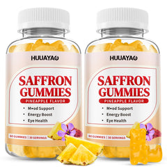 HUUAYAO 10-in-1 saffron gummies bottle with pineapple flavor for daily mood and energy support