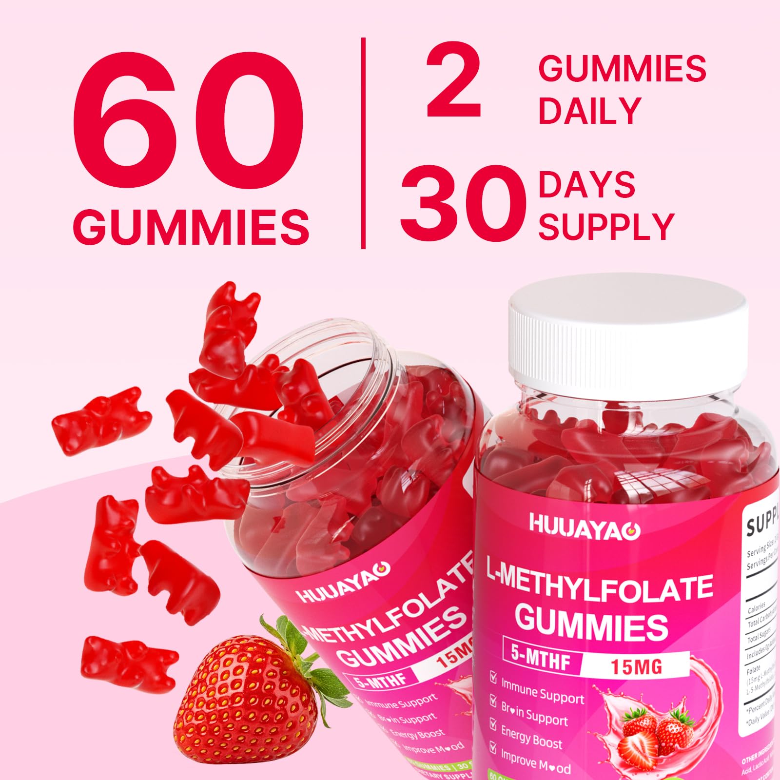 HUUAYAO label notes 5-MTHF folate supporting immune and brain wellness