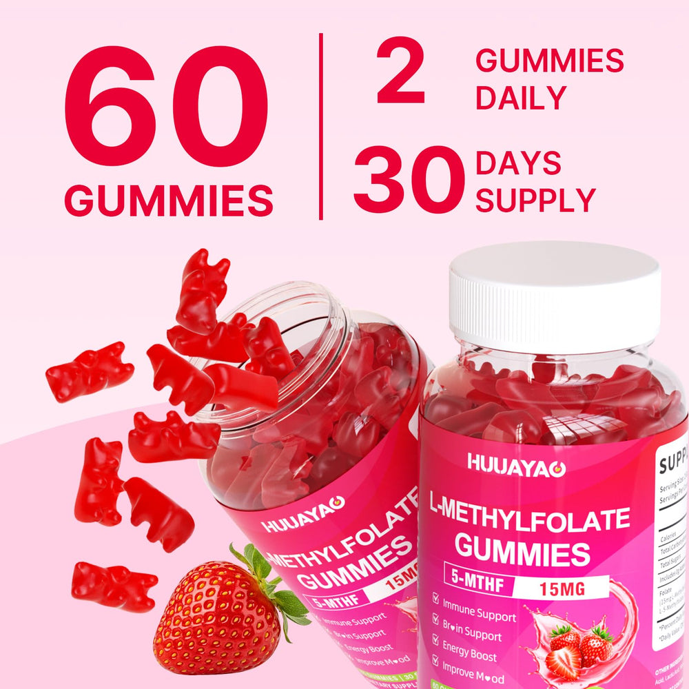 HUUAYAO label notes 5-MTHF folate supporting immune and brain wellness