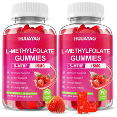 HUUAYAO L-Methylfolate gummies bottle with strawberry flavor supports daily mood and energy