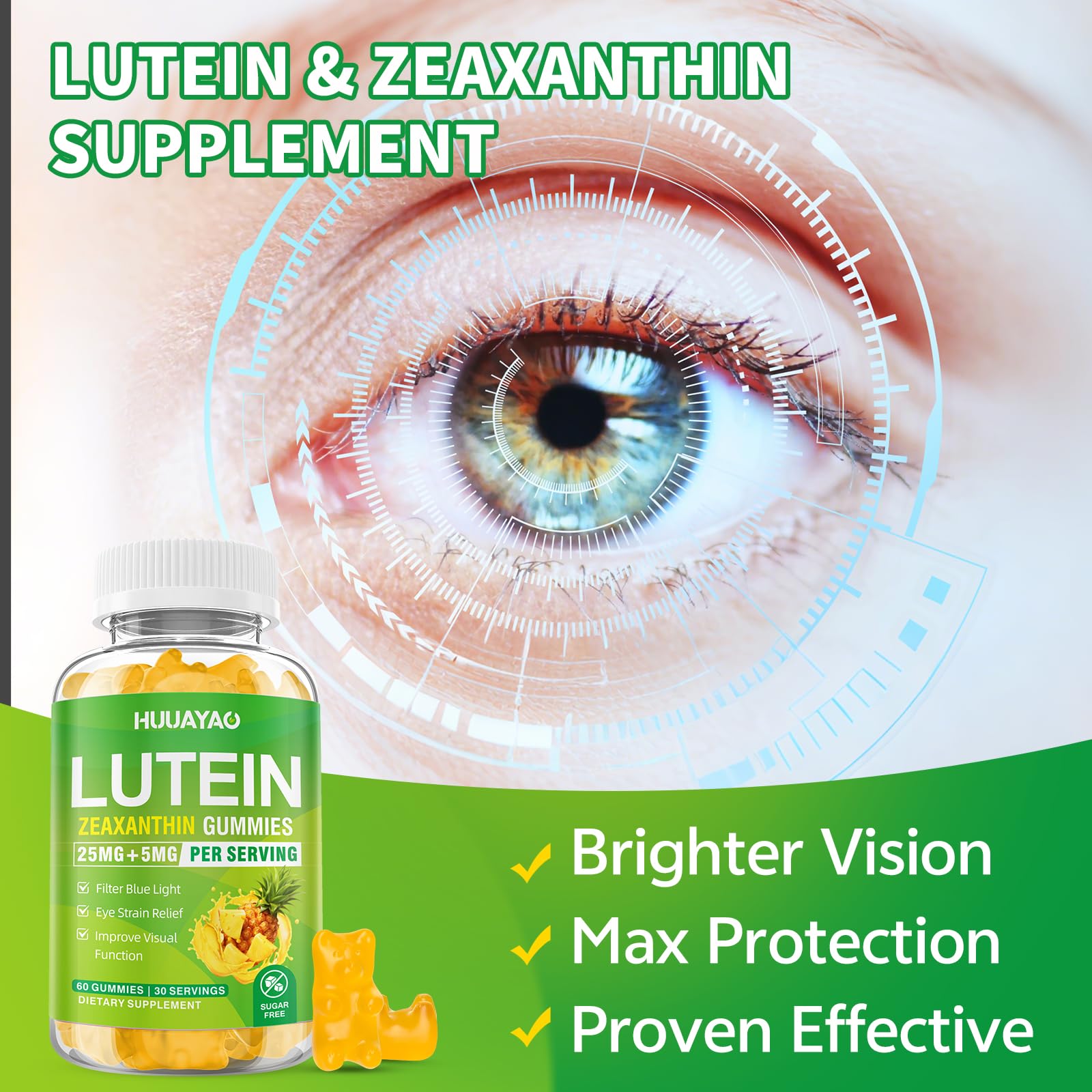 HUUAYAO Lutein Gummies blue light protection concept visual.