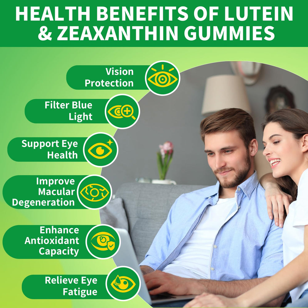 HUUAYAO Lutein Gummies ingredients list shows key nutrients.