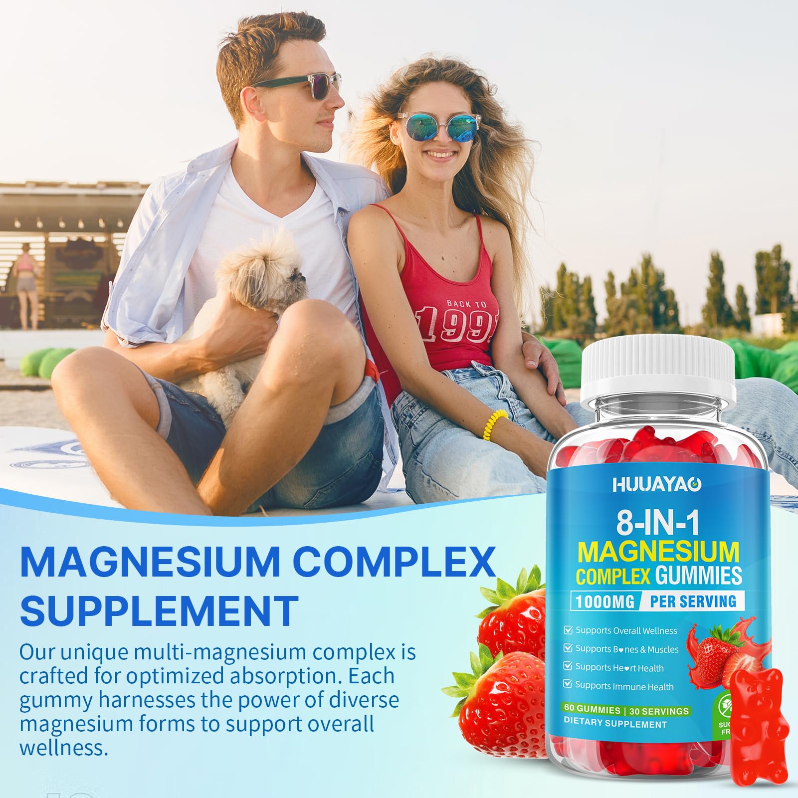 HUUAYAO Magnesium Complex Gummies on breakfast plate for daily use