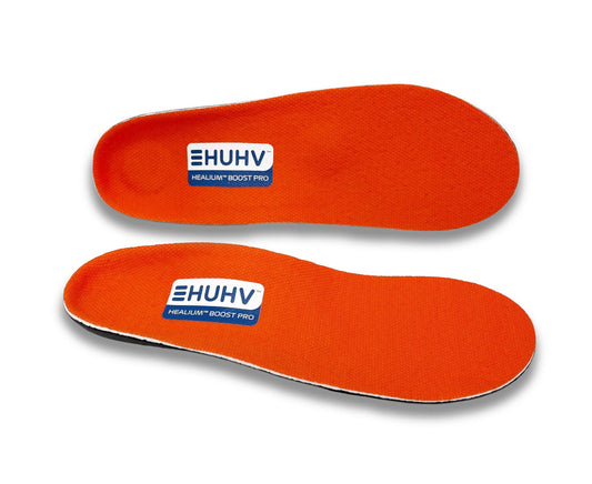 HUHV HEALIUM BOOST+ foam-technology close-up illustrating superior impact absorption for joints.