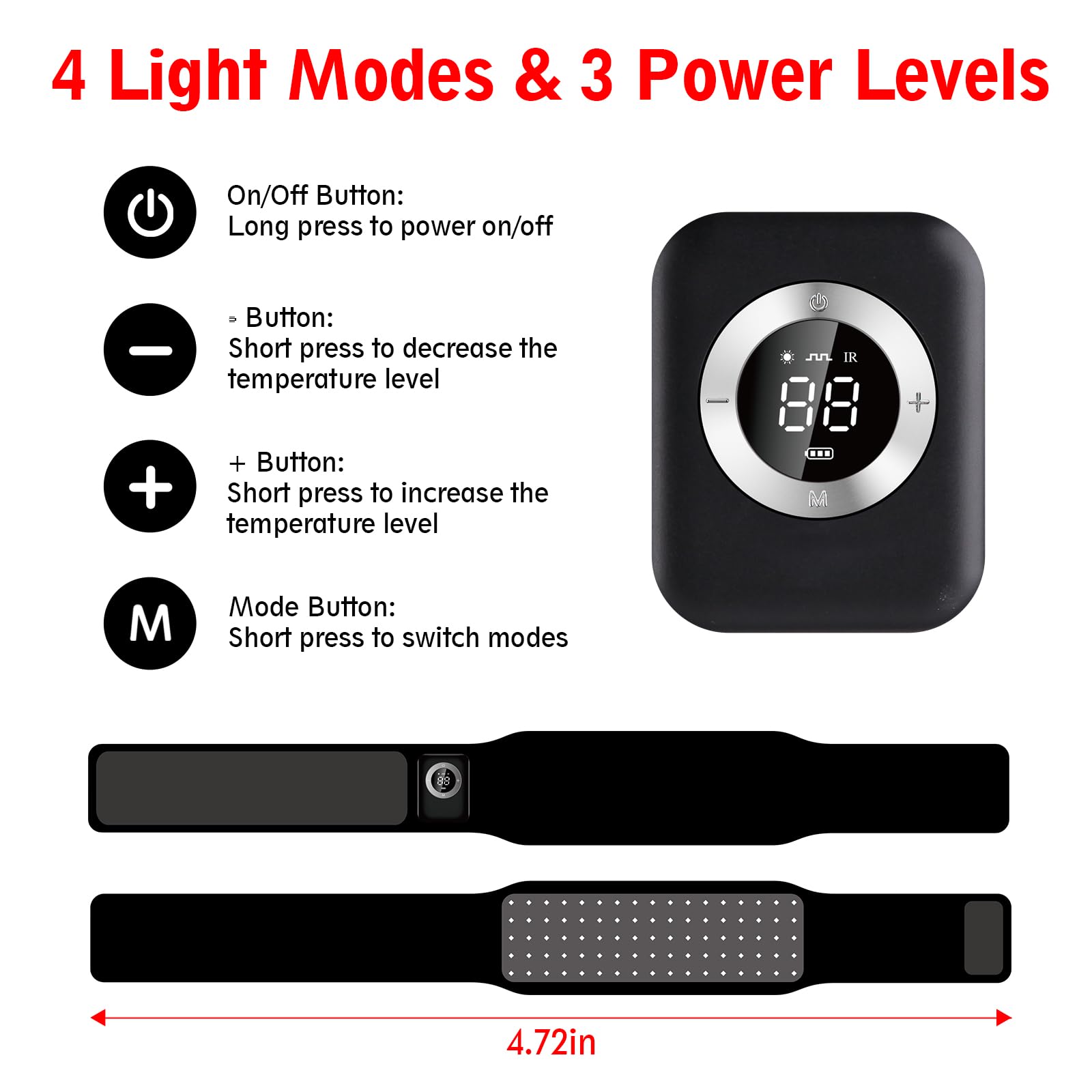 Huwoony Wireless Red Light Therapy Belt safety sensors prevent skin irritation.