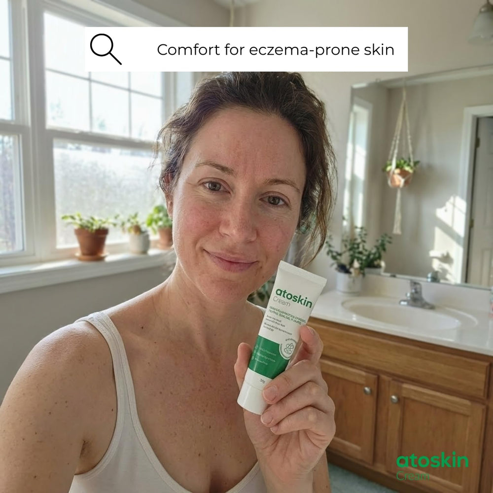 HVSun Atoskin eczema cream label emphasizes non-corticoid formula for safe daily use