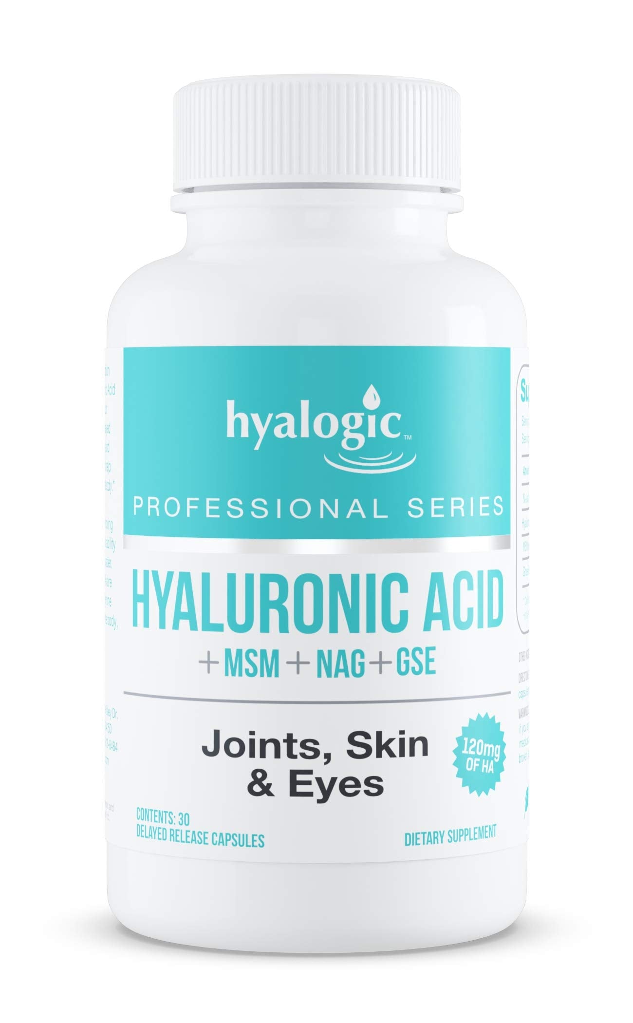 Hyalogic Hyaluronic Acid capsules bottle supports hydration and potential joint comfort.