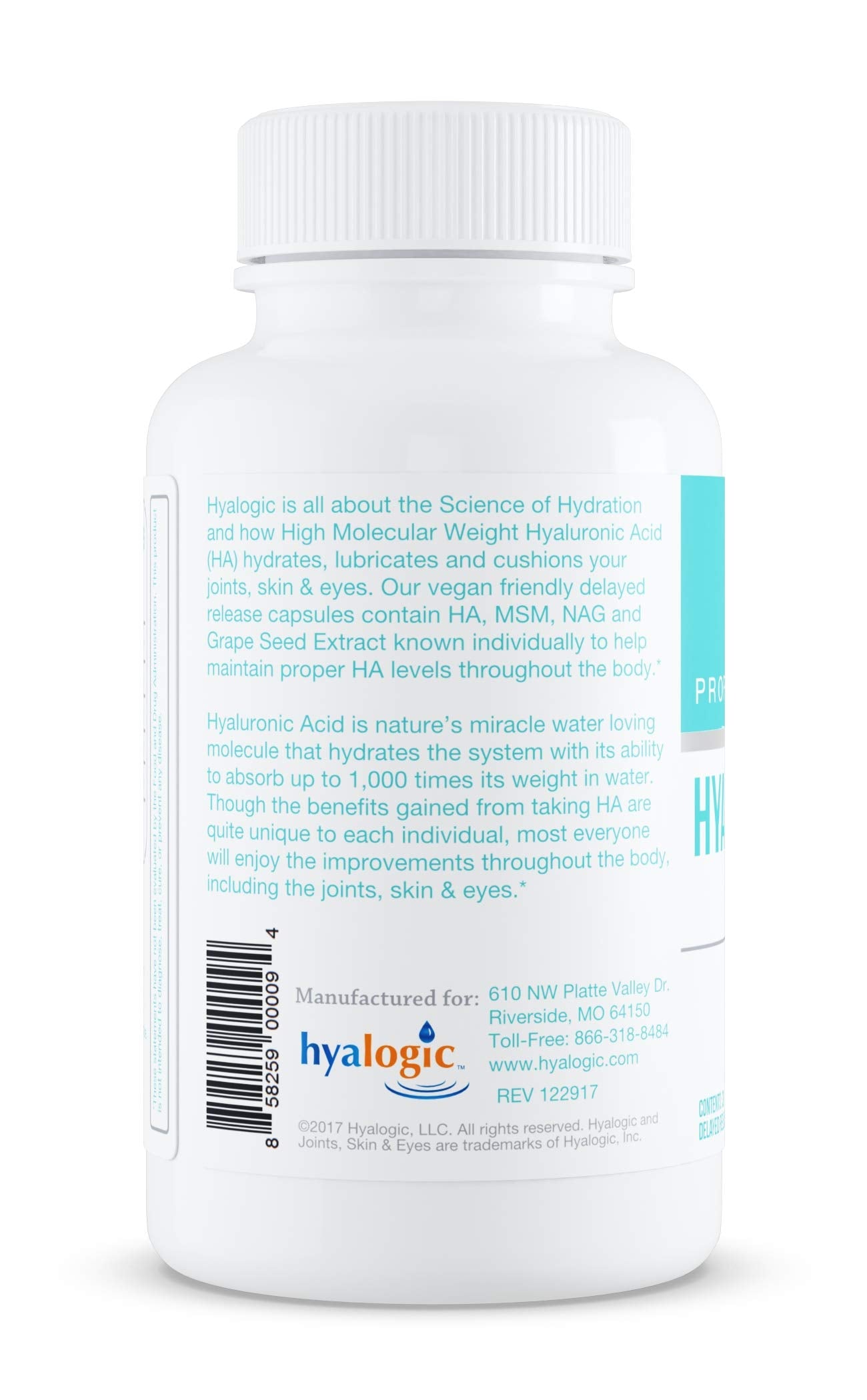 Close-up of Hyalogic capsules reveals delayed-release design for steady hydration.