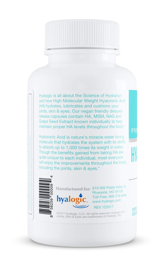 Close-up of Hyalogic capsules reveals delayed-release design for steady hydration.