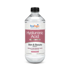 Hyalogic Liquid Hyaluronic Acid Supplement bottle closeup showing hydration support