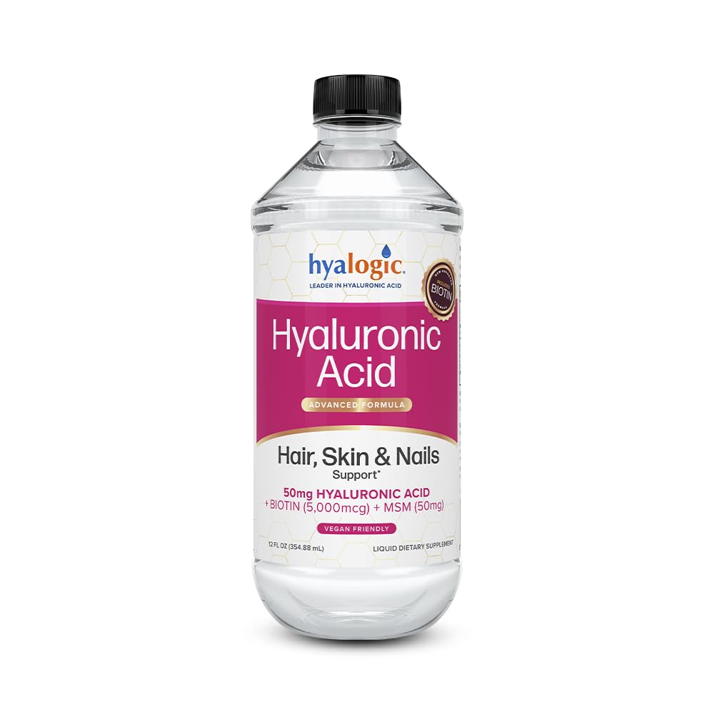 Hyalogic liquid hyaluronic acid supplement bottle pour supporting skin hydration