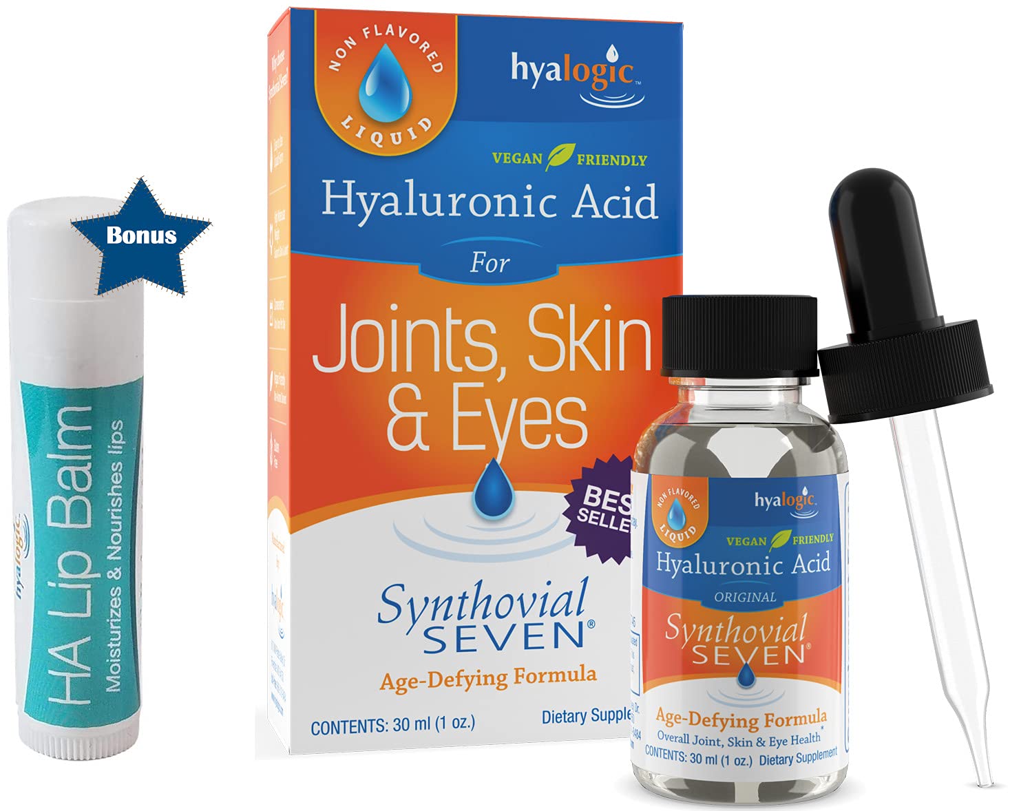 Hyalogic Liquid Synthovial Seven bottle highlighting internal hydration support