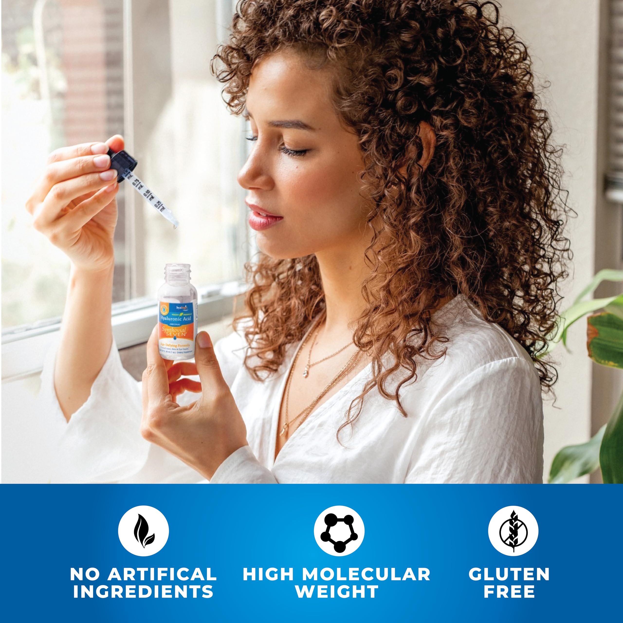 Hyalogic Synthovial Seven bottle pour showing convenient liquid supplementation.