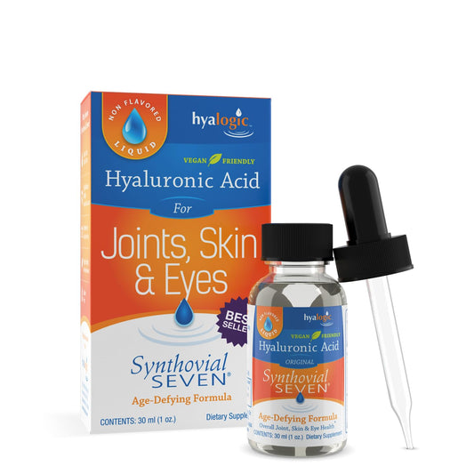Hyalogic Synthovial Seven liquid bottle for daily hydration in a compact 1 oz package.