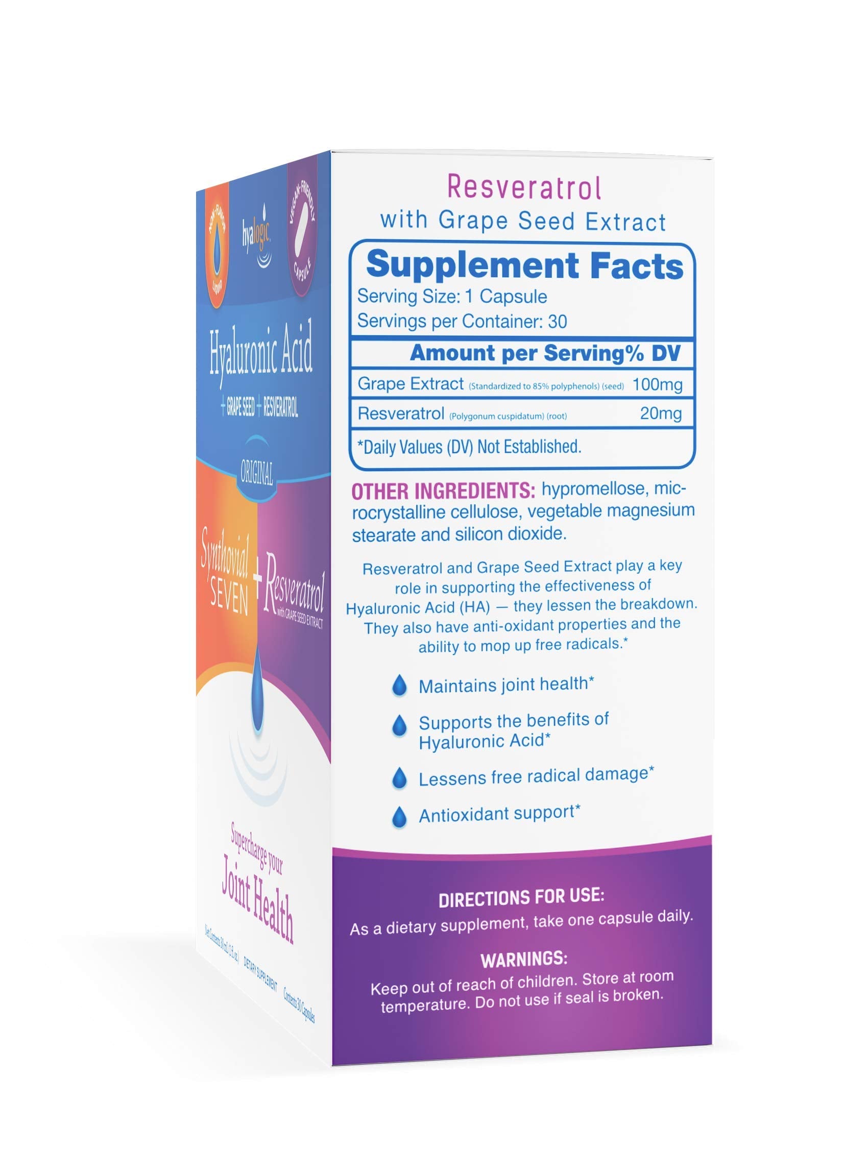 Hyalogic Synthovial Seven vegan-formula badge underlines plant-based HA.