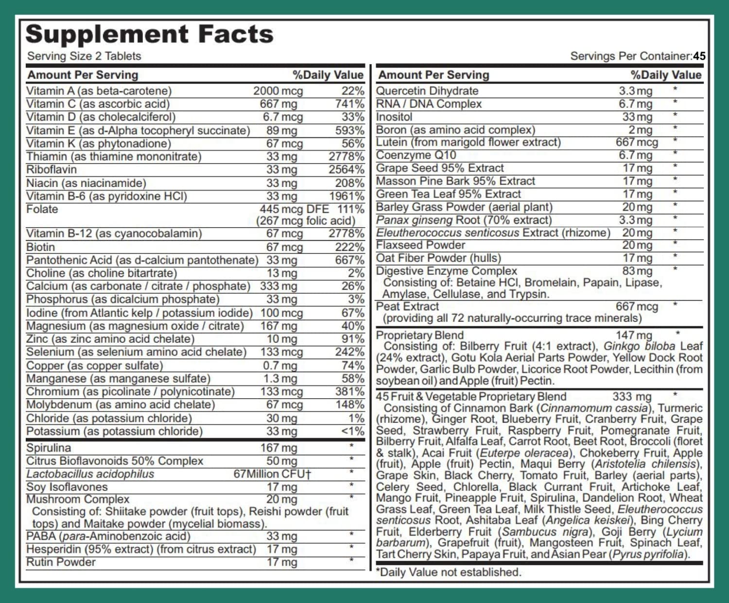 Ingredients panel illustrates probiotics, enzymes and superfoods included.