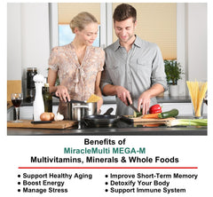 MEGA-M multivitamin tablets ready for daily use to support energy.