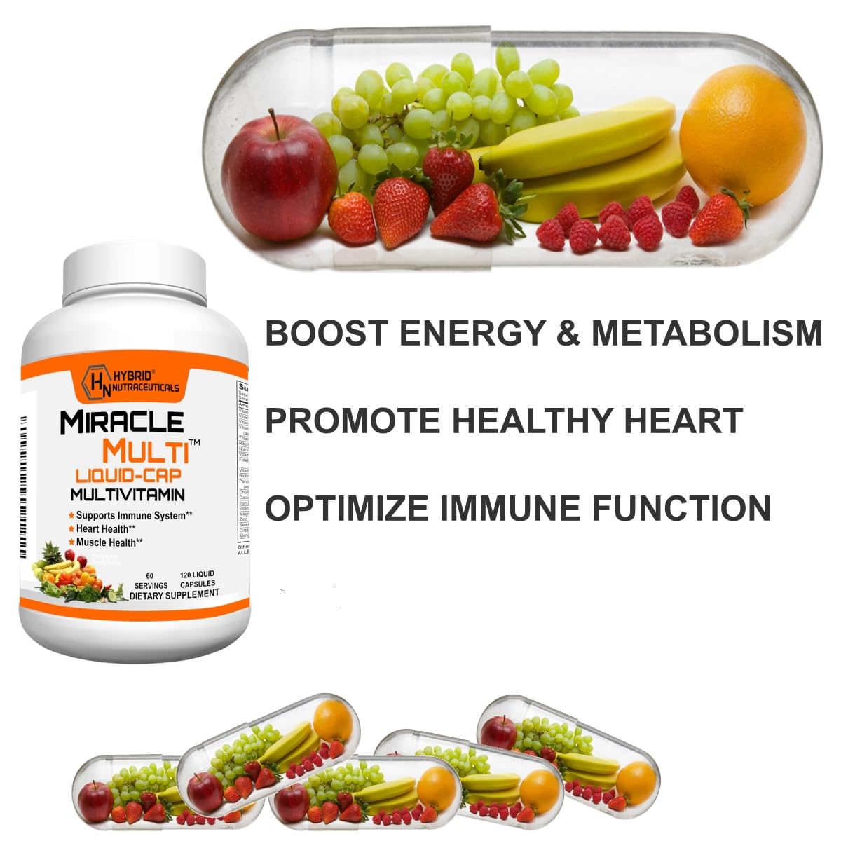 MiracleMulti ingredients chart showing 71 premium ingredients for balanced nutrition.