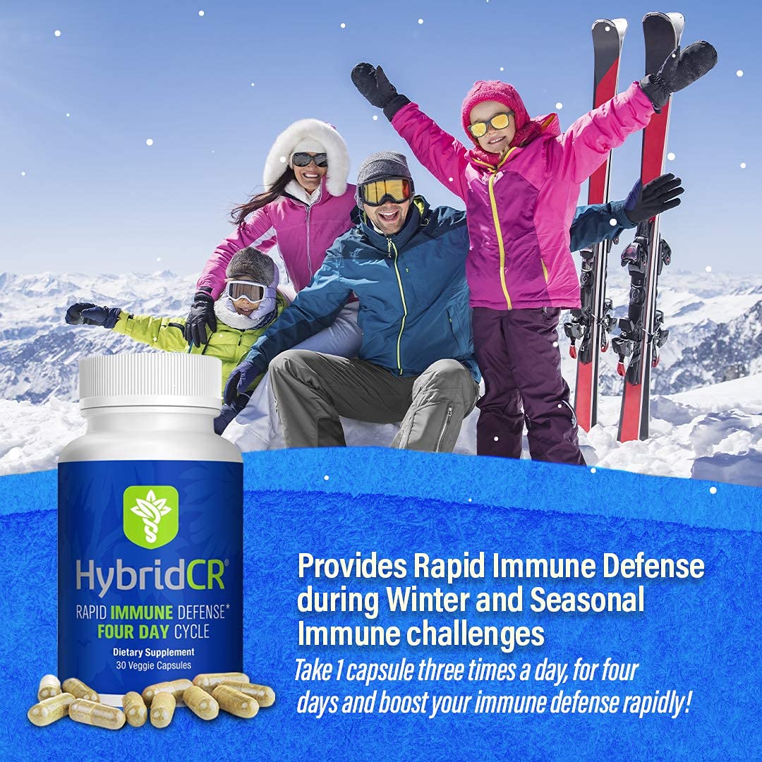 Vegetarian capsules of HybridCR illustrate plant-based immune support options.