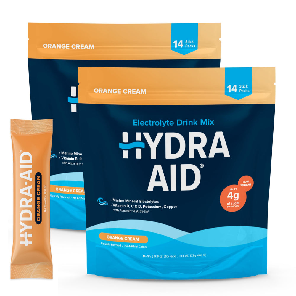 HYDRA AID low-sodium electrolyte packets packaging with marine minerals for on-the-go hydration
