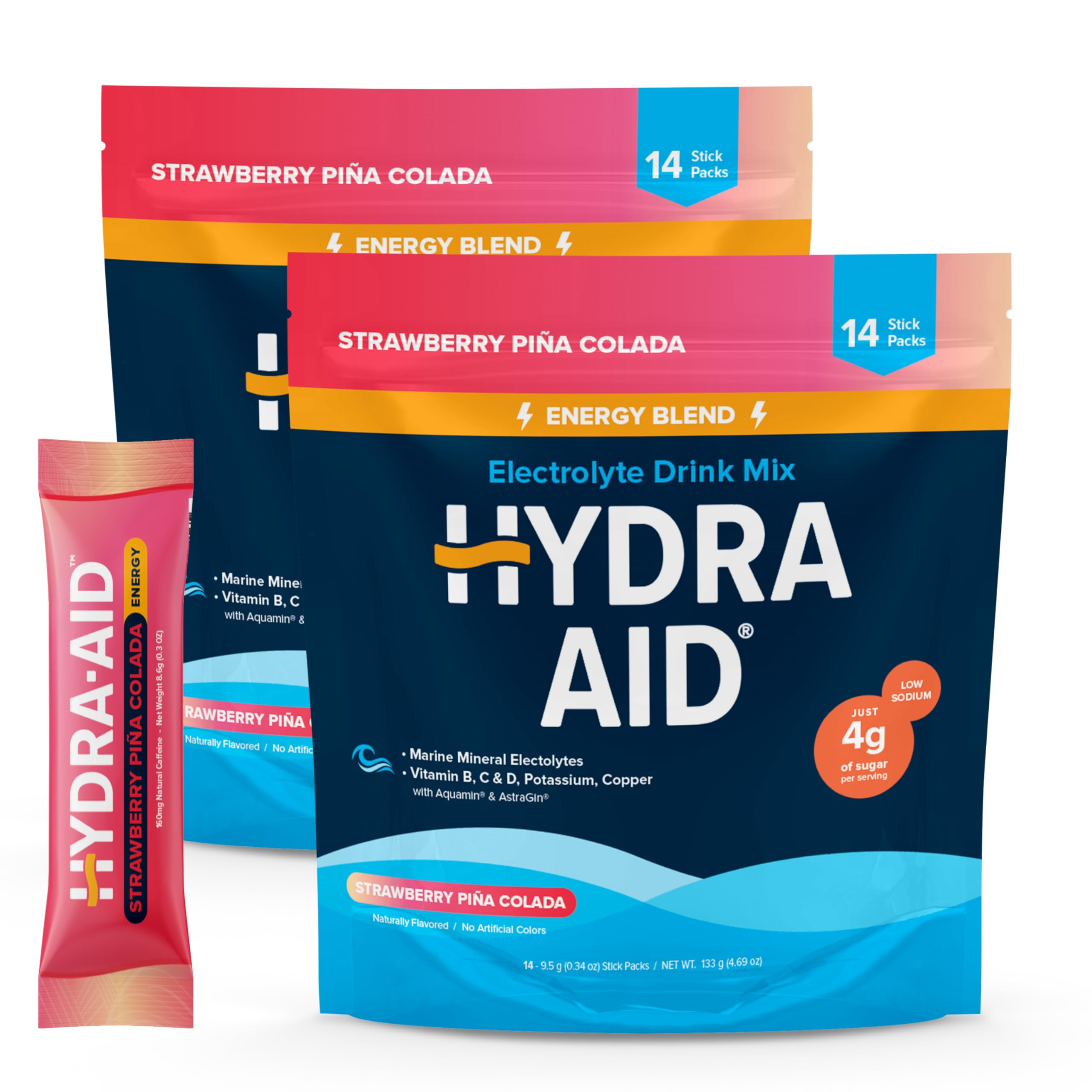 HYDRA AID low-sodium electrolyte packets deliver clean hydration without salty aftertaste.