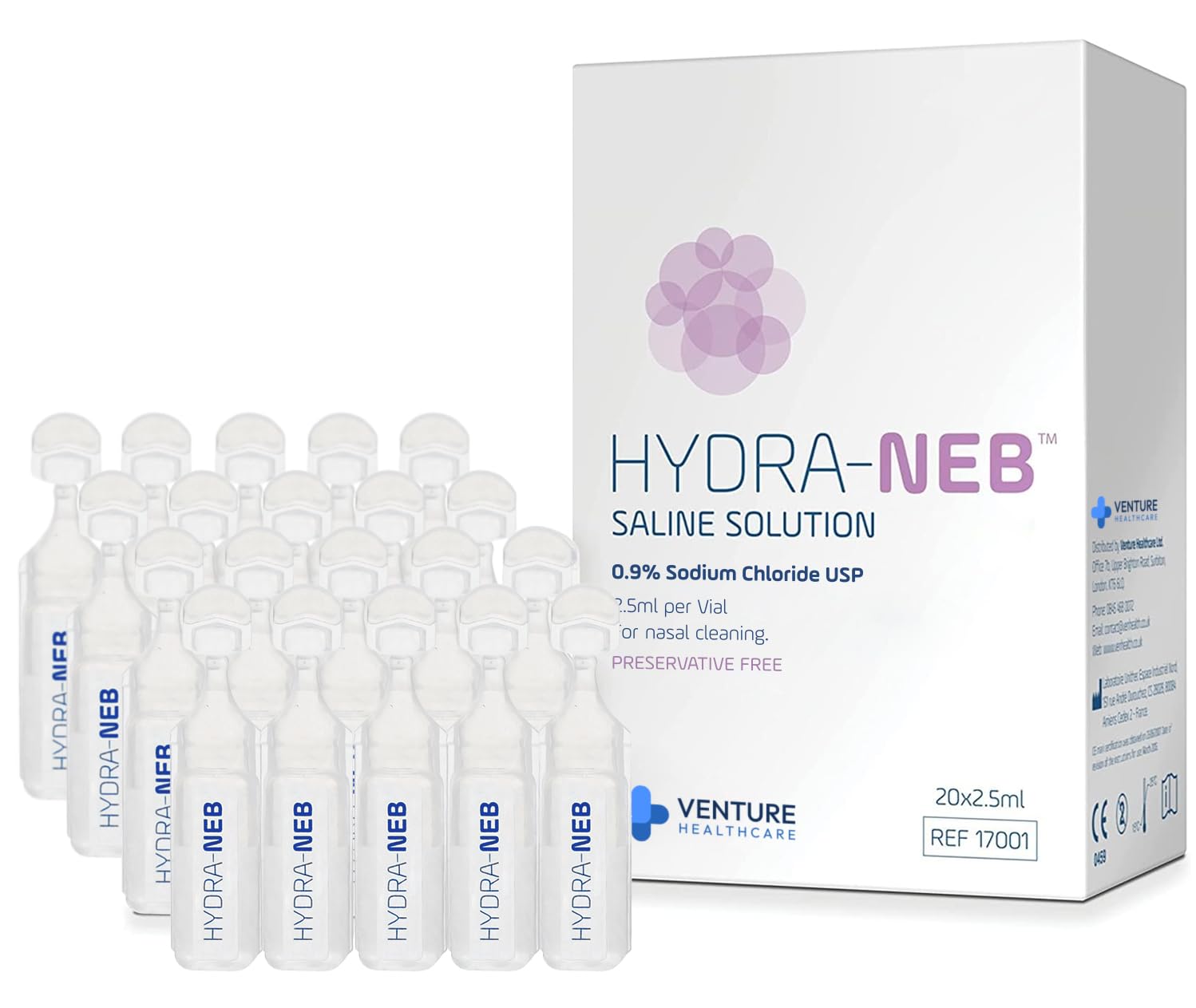 Hydra-Neb 2.5ml ampoules for quick, hygienic nasal or eye cleansing.