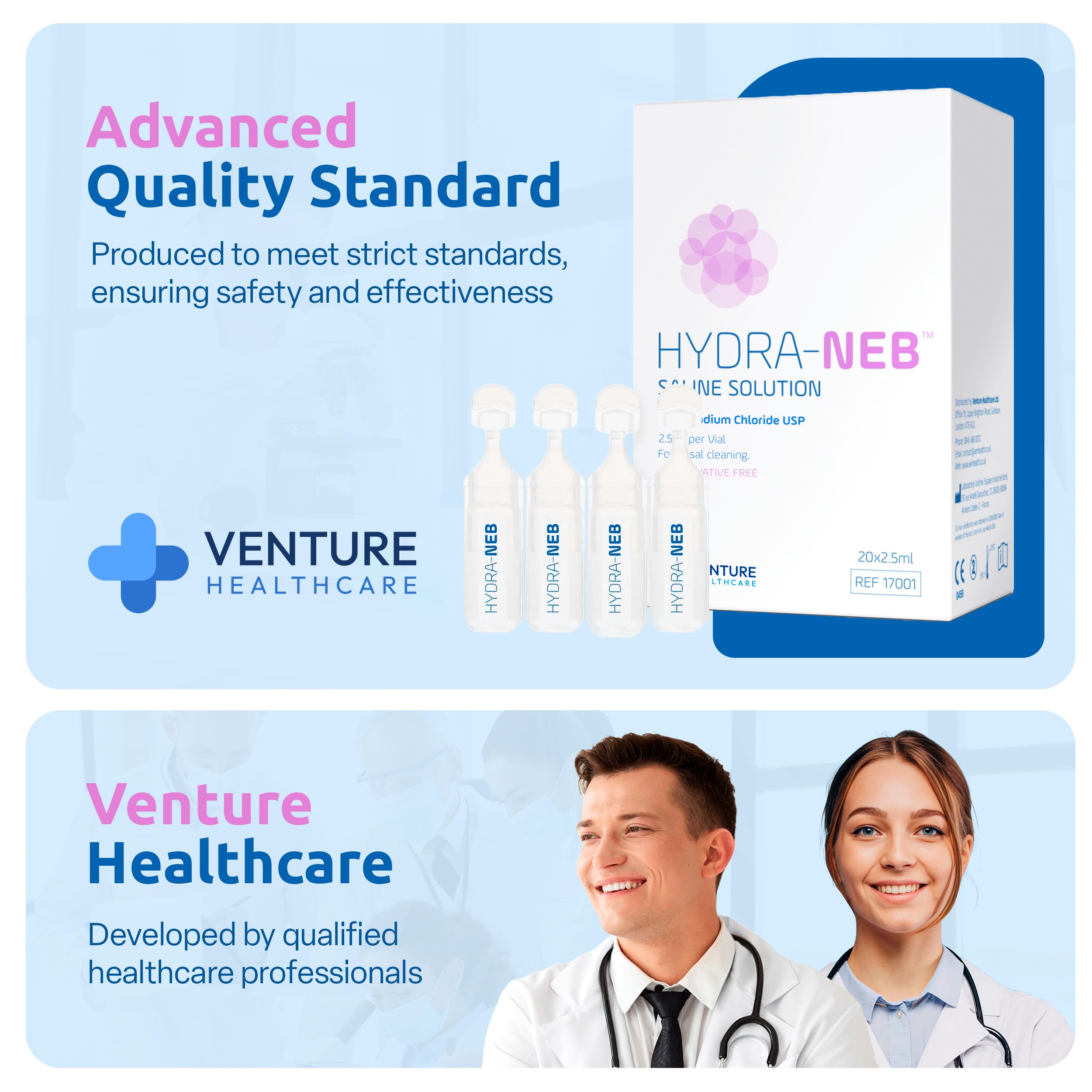 Hydra-Neb saline uses pure water and sea salt for gentle daily rinsing.