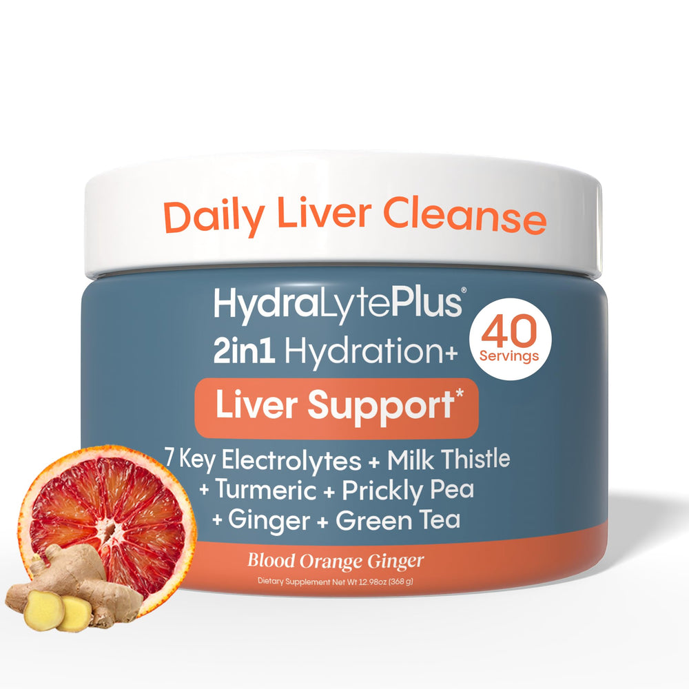 HydraLyte Liver Support bottle front view, ready for quick hydration on the go.