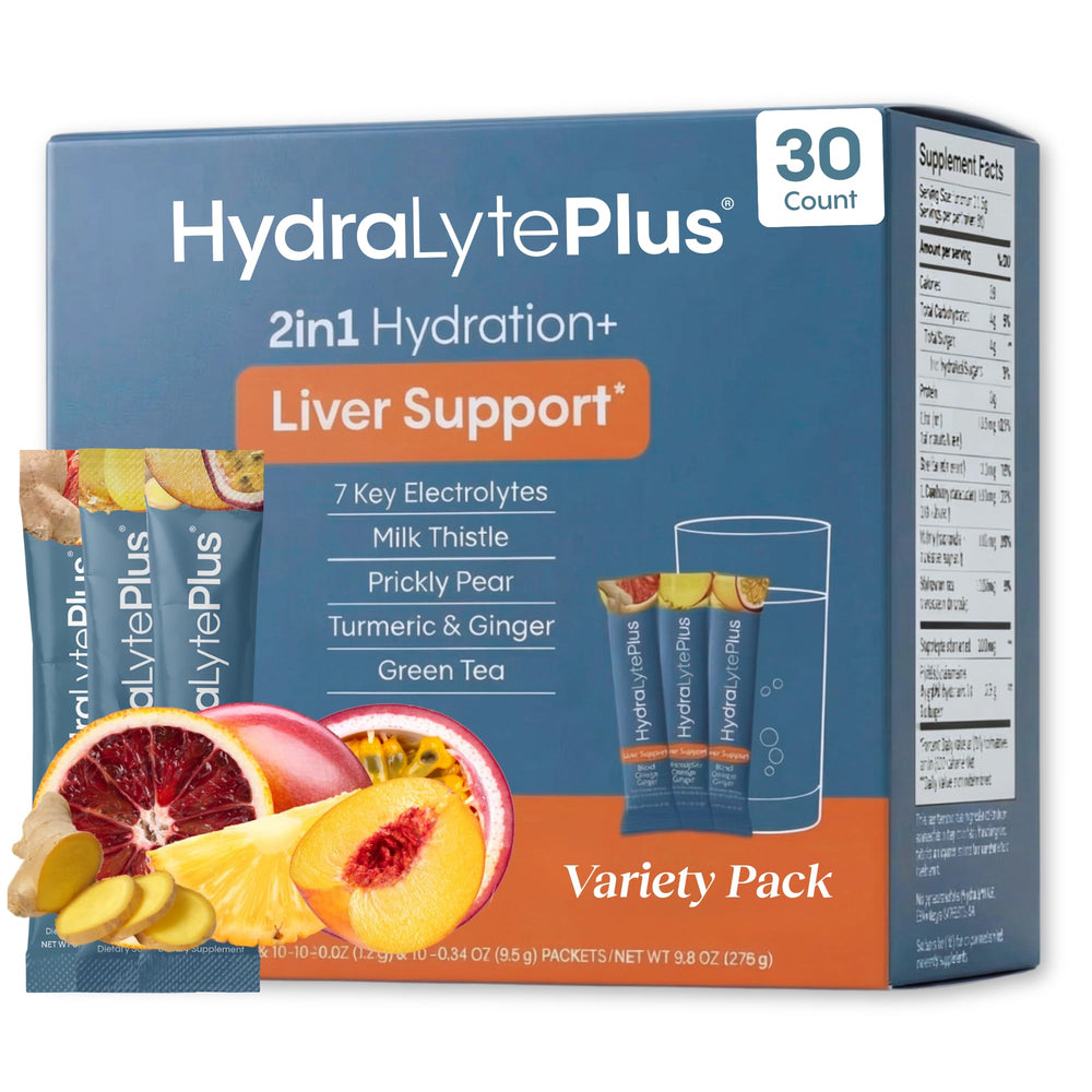 Hydralyte Liver Support milk thistle bottle shown for rapid hydration