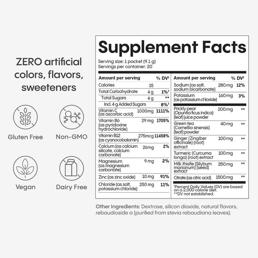 Hydralyte Liver Support milk thistle sachets close-up for daily hydration