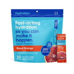 HYDRANT Blood Orange hydration powder packet for quick on-the-go rehydration.