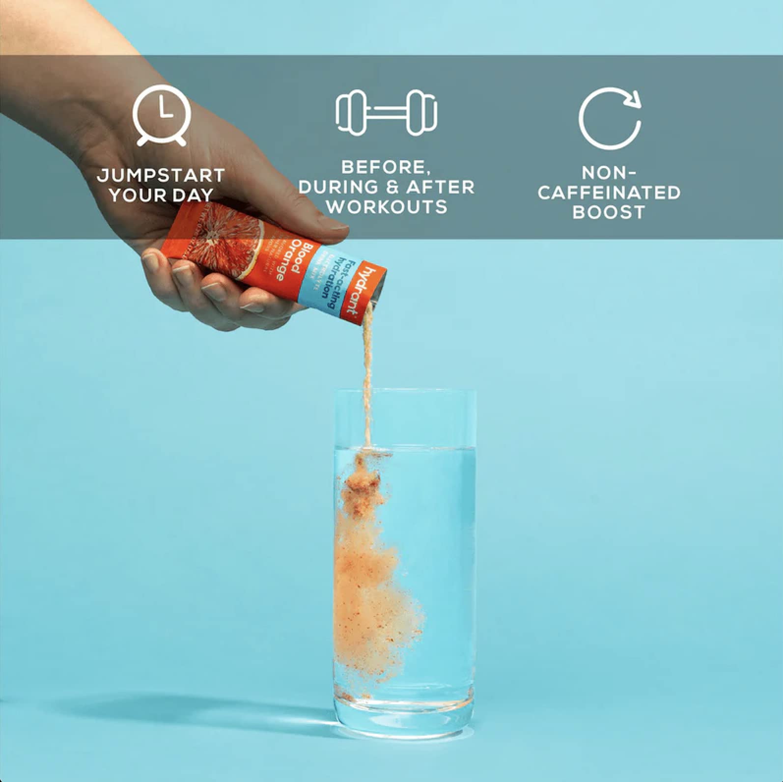 HYDRANT Blood Orange travel-pack display highlights portability for on-the-go hydration.