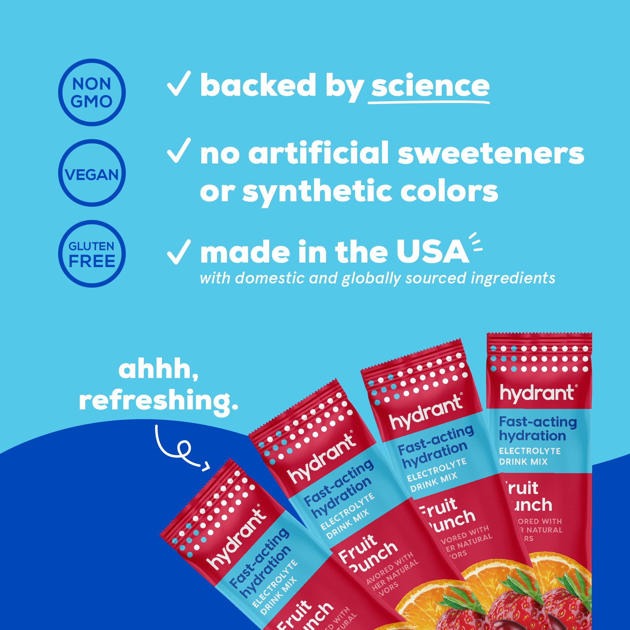 HYDRANT powder dissolves in water for a crisp fruit punch hydration boost