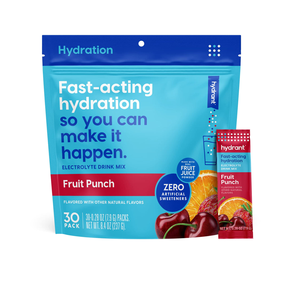 HYDRANT Hydrate stick pack in fruit punch flavor for quick morning hydration