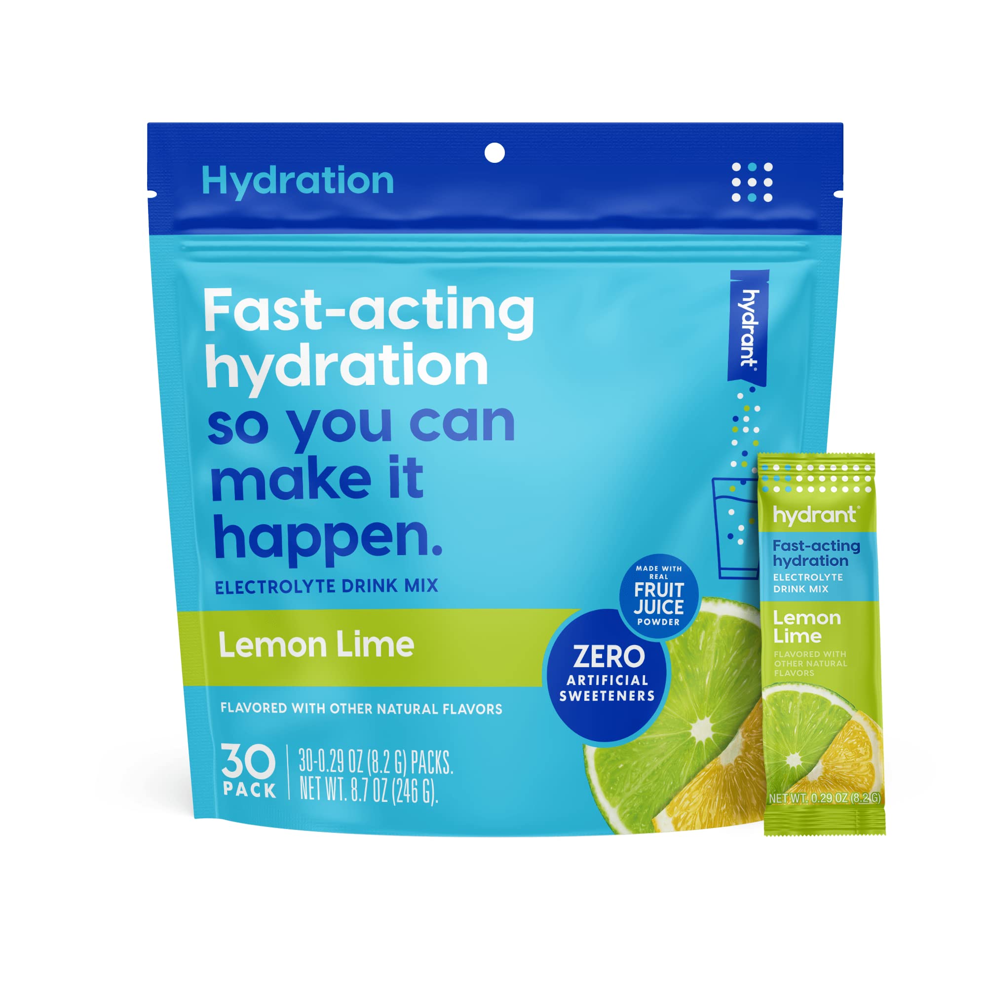 HYDRANT Hydrate lemon-lime packet for quick hydration and energy support.
