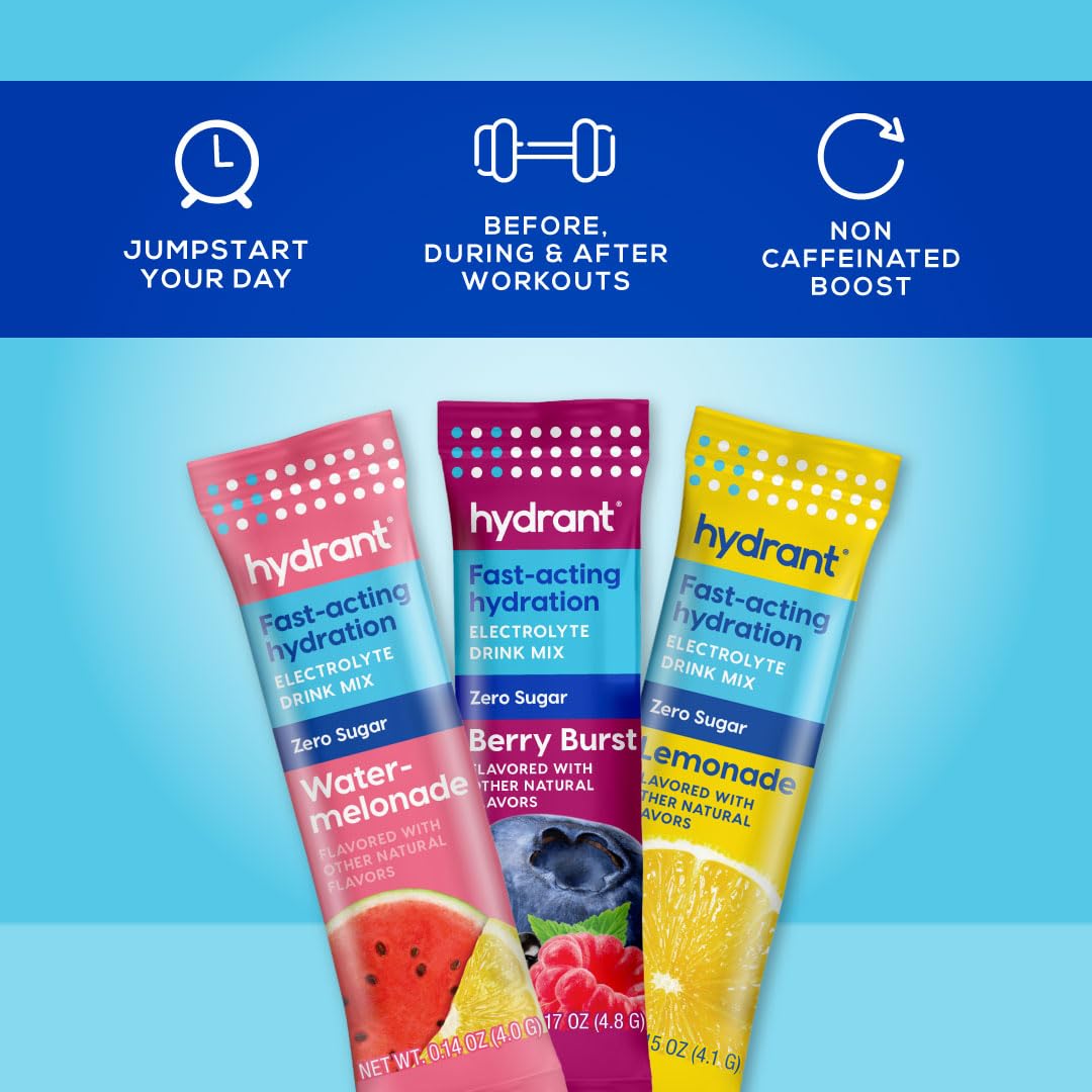 HYDRANT Hydrate stick packets in a gym bag ready for workouts.