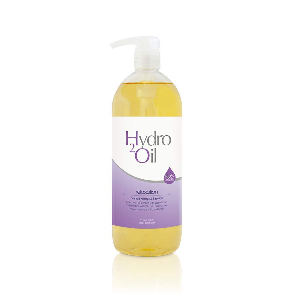 HYDRO 2 OIL relaxation massage oil bottle with a strong lavender scent for calming massages.