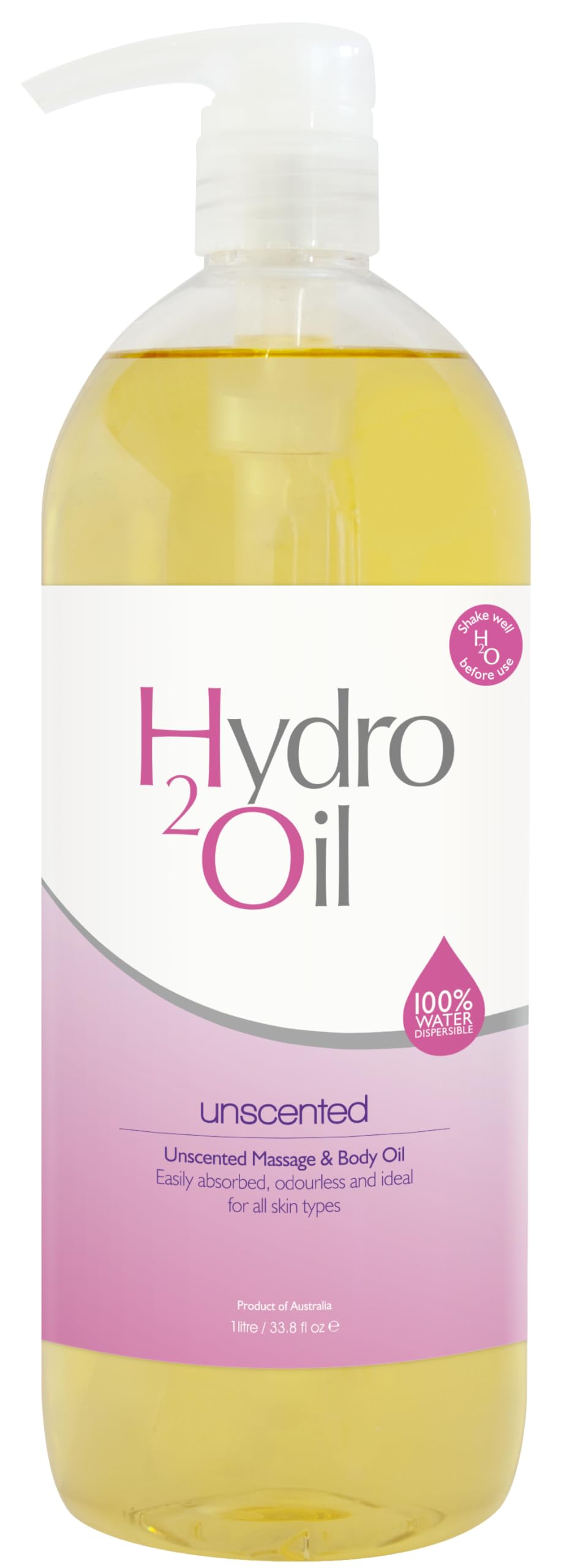 Hydro 2 Oil unscented massage oil bottle with a light, non-greasy glide
