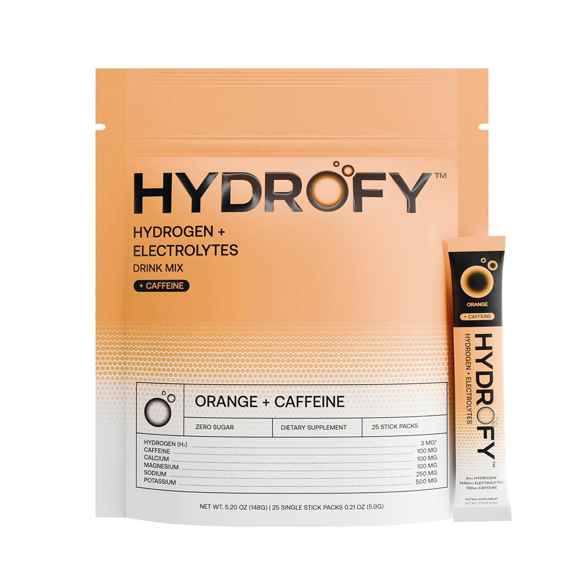 Hydrofy orange caffeine packet dissolving for on-the-go hydration