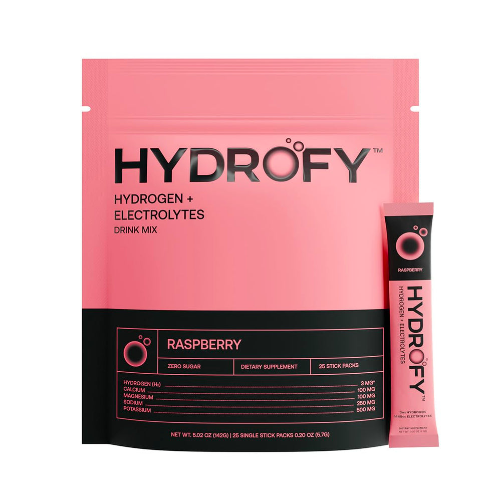 Hydrofy Raspberry 25 Ct packaging highlights clean hydration
