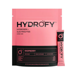 Hydrofy Raspberry 25 Ct packaging highlights clean hydration