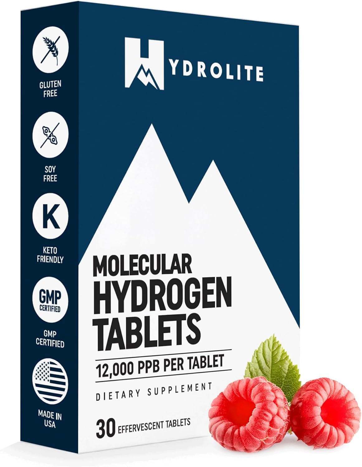 HydroLite hydrogen tablets 30-pack on packaging for convenient hydration