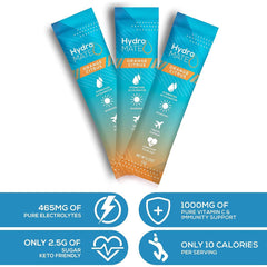 HydroMATE party-favor hydration packs for guests at events.