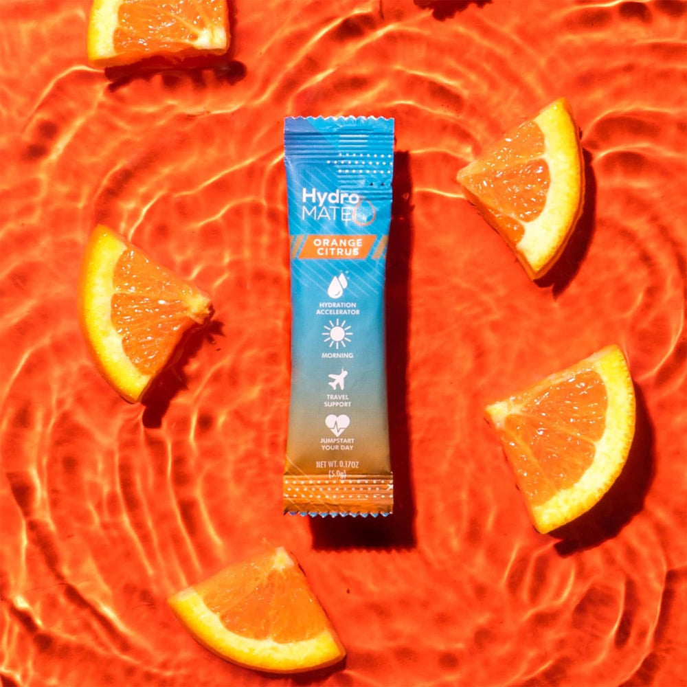HydroMATE travel-ready packets stay moisture-proof in your bag.