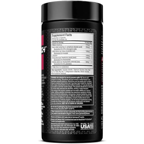Hydroxycut Hardcore Elite bottle back label highlights caffeine and key ingredients